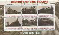Uzbekistan 2000 History of Trains #1 perf sheetlet containing set of 6 values unmounted mint