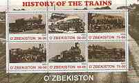 Uzbekistan 2000 History of Trains #2 perf sheetlet containing set of 6 values unmounted mint