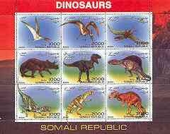 Somalia 2000 Dinosaurs #1 perf sheetlet containing set of 9 values unmounted mint
