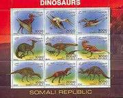 Somalia 2000 Dinosaurs #2 perf sheetlet containing set of 9 values unmounted mint