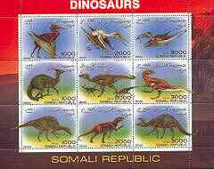 Somalia 2000 Dinosaurs #2 perf sheetlet containing set of 9 values unmounted mint