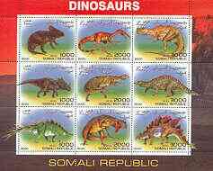 Somalia 2000 Dinosaurs #3 perf sheetlet containing set of 9 values unmounted mint