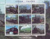 Tadjikistan 2000 Steam Trains perf sheetlet containing set of 9 values unmounted mint