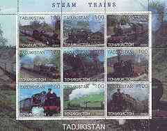 Tadjikistan 2000 Steam Trains perf sheetlet containing set of 9 values unmounted mint
