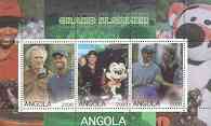 Angola 2000 Grand Slammer #1 (Tiger Woods, C Eastwood, K Costner & Mickey Mouse),perf sheetlet containing set of 3 values unmounted mint