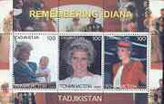 Tadjikistan 2000 Remembering Diana #1 perf sheetlet containing set of 3 values unmounted mint