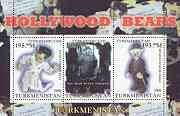 Turkmenistan 2000 Hollywood Bears perf sheetlet containing set of 3 values (Elvis Bearsley &,Charly Bearlin) unmounted mint