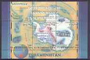 Turkmenistan 2000 Greenpeace #6 perf sheetlet containing set of 3 values (Map of Antarctica, Whales, Penguins etc) unmounted mint