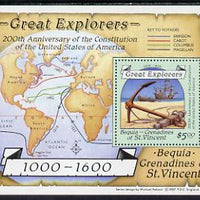 St Vincent - Bequia 1988 Explorers $5 m/sheet (Map & Anchor) unmounted mint.