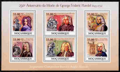 Mozambique 2009 250th Death Anniversary of George Frederic Handel perf sheetlet containing 6 vaues unmounted mint