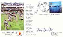 Great Britain 2000 Old England XI (v Bishops Cannings CC) illustrated cover with special 'Cricket' cancel, signed by Derek Randall and Richard Ellison
