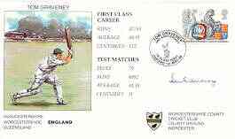 Great Britain 1998 Tom Graveney 50th Anniversary illustrated cover with special 'Cricket' cancel, signed by Tom Graveney