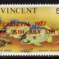 St Vincent 1977 Fish 5c with red Carnival overprint error (SG 531a)