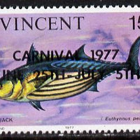 St Vincent 1977 Fish 15c with black Carnival overprint error (SG 533a)