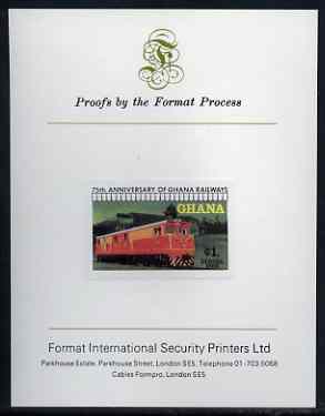 Ghana 1978 Diesel-Electric Loco 1c (from Railways set) imperf proof mounted on Format International proof card, as SG 871