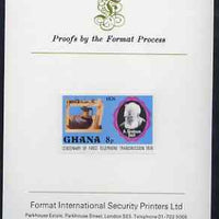 Ghana 1976 Gallows Frame & Graham Bell 8p (from Telephone Centenary set) imperf proof mounted on Format International proof card, as SG 791