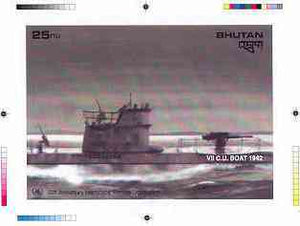 Bhutan 1989 International Maritime Organisation - Intermediate stage computer-generated essay #1 (as submitted for approval) for 25nu m/sheet (U boat submarine) 185 x 130 mm very similar to issued design plus marginal markings, ex……Details Below