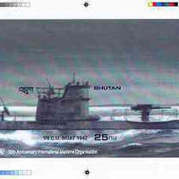 Bhutan 1989 International Maritime Organisation - Intermediate stage computer-generated essay #2 (as submitted for approval) for 25nu m/sheet (U boat submarine) 185 x 130 mm very similar to issued design plus marginal markings, ex……Details Below