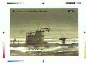 Bhutan 1989 International Maritime Organisation - Intermediate stage computer-generated essay #3 (as submitted for approval) for 25nu m/sheet (U boat submarine) 185 x 130 mm very similar to issued design plus marginal markings, ex……Details Below