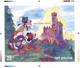 Bhutan 1985 Walt Disney 'A Tramp Abroad' by Mark Twain - Intermediate stage computer-generated essay #1 (as submitted for approval) for 25nu m/sheet (Viewing the Castle) 175 x 140 mm very similar to issued design plus marginal mar……Details Below