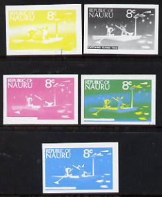 Nauru 1973 Catching Flying Fish 8c definitive (SG 105) set of 5 unmounted mint IMPERF progressive proofs on gummed paper (blue, magenta, yelow, black and blue & yellow)