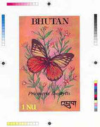 Bhutan 1990 Butterflies - Intermediate stage computer-generated essay #3 (as submitted for approval) for 1nu value (Prioneris thestylis) 100 x 160 mm very similar to issued design plus marginal markings, ex Government archives and……Details Below
