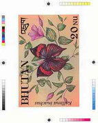 Bhutan 1990 Butterflies - Intermediate stage computer-generated essay #3 (as submitted for approval) for 20nu value (Kallima inachus) 160 x 100 mm very similar to issued design plus marginal markings, ex Government archives and pr……Details Below