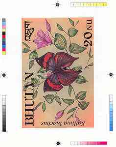 Bhutan 1990 Butterflies - Intermediate stage computer-generated essay #3 (as submitted for approval) for 20nu value (Kallima inachus) 160 x 100 mm very similar to issued design plus marginal markings, ex Government archives and pr……Details Below