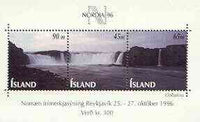 Iceland 1996 Nordia '96 m/sheet containing se-tenant strip of 3 Waterfalls, unmounted mint