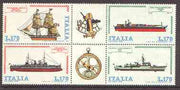 Italy 1978 Ship-building 2nd series se-tenant block of 6 (4 stamps plus 2 labels) unmounted mint SG 1552-55