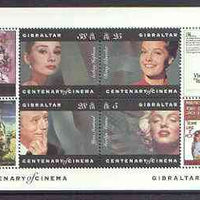 Gibraltar 1995 Centenary of the Cinema m/sheet #1 (Marilyn, R Schneider, Y Montand & A Hepburn) unmounted mint SG MS 756a