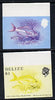 Belize 1984-88 Snapper fish $1 def imperf progressive marginal proofs in red & blue and yellow & black, 2 proofs unmounted mint as SG 778