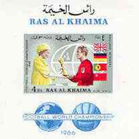 Ras Al Khaima 1966 Football World Cup 4R imperf m/sheet (Bobby Moore Receiving trophy from the Queen) unmounted mint Mi BL 27