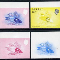 Belize 1984-88 Blueheads 15c def imperf progressive marginal proofs in blue, red, red & blue and yellow & black, 4 proofs unmounted mint as SG 773