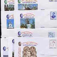 Rumania 2000 Mihail Eminescu (Poet) set of 9 illustrated postal stationery envelopes unused and pristine