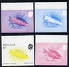 Belize 1984-88 Hogfish 5c def imperf progressive marginal proofs in blue, red, red & blue and yellow & black, 4 proofs unmounted mint as SG 770