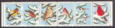 Cinderella - United States 1975 Christmas Seals from the National Wildlife Federation se-tenant strip of 6 (Birds)