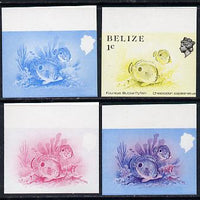 Belize 1984-88 Butterflyfish 1c def imperf progressive marginal proofs in blue, red, red & blue and yellow & black, 4 proofs unmounted mint, as SG 766