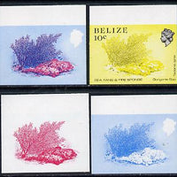 Belize 1984-88 Sea Fans & Fire Sponge 10c def imperf progressive marginal proofs in blue, red, red & blue and yellow & black, 4 proofs unmounted mintas SG 772
