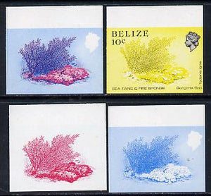 Belize 1984-88 Sea Fans & Fire Sponge 10c def imperf progressive marginal proofs in blue, red, red & blue and yellow & black, 4 proofs unmounted mintas SG 772