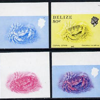 Belize 1984-88 Coral Crab 50c def imperf progressive marginal proofs in blue, red, red & blue and yellow & black, 4 proofs unmounted mint as SG 775