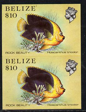 Belize 1984-88 Rock Beauty $10 def in unmounted mint imperf pair (SG 781)