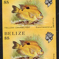 Belize 1984-88 Damselfish $5 def in unmounted mint imperf pair (SG 780)