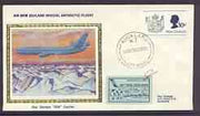 New Zealand 1978 silk cover with Air New Zealand 'Penguin' Antarctic Flight label with Traffic Mangere cachet on reverse