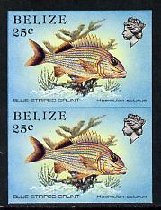 Belize 1984-88 Blue-striped Grunt 25c def in unmounted mint imperf pair (SG 774)