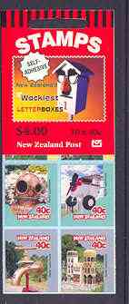 New Zealand 1997 Curious Letterboxes $4 self-adhesive booklet complete, SG SB86