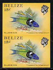 Belize 1984-88 Blueheads 15c def in unmounted mint imperf pair (SG 773)