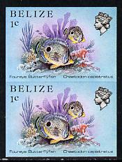 Belize 1984-88 Butterflyfish 1c def in unmounted mint imperf pair (SG 766)