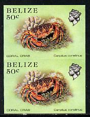 Belize 1984-88 Coral Crab 50c def in unmounted mint imperf pair (SG 775)