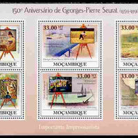 Mozambique 2009 150th Birth Anniversary of Georges-Pierre Seurat perf sheetlet containing 6 vaues unmounted mint